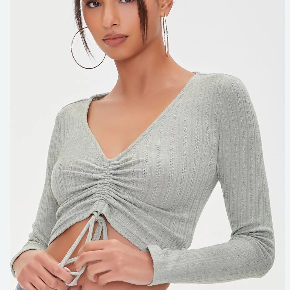 Forever 21 RIBBED RUCHED DRAWSTRING CROP TOP